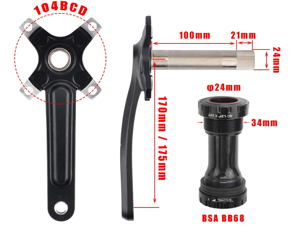 GOLDIX 104BCD MTB Crankset 32T/34T/36T/38T Narrow Wide