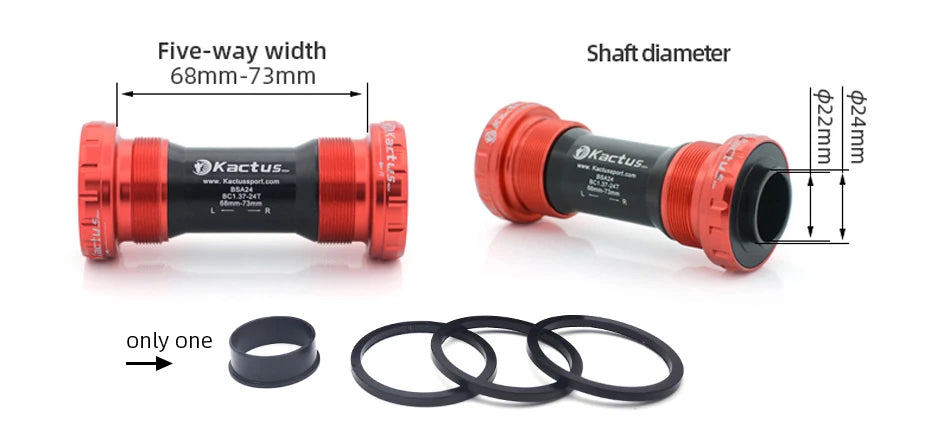 KACTUS Bicycle Bottom Bracket BSA Thread Kit Road MTB Bike Frame 68/73 for Axis 24/22 and 29/30mm for Shimano/SRAM GXP Crankset