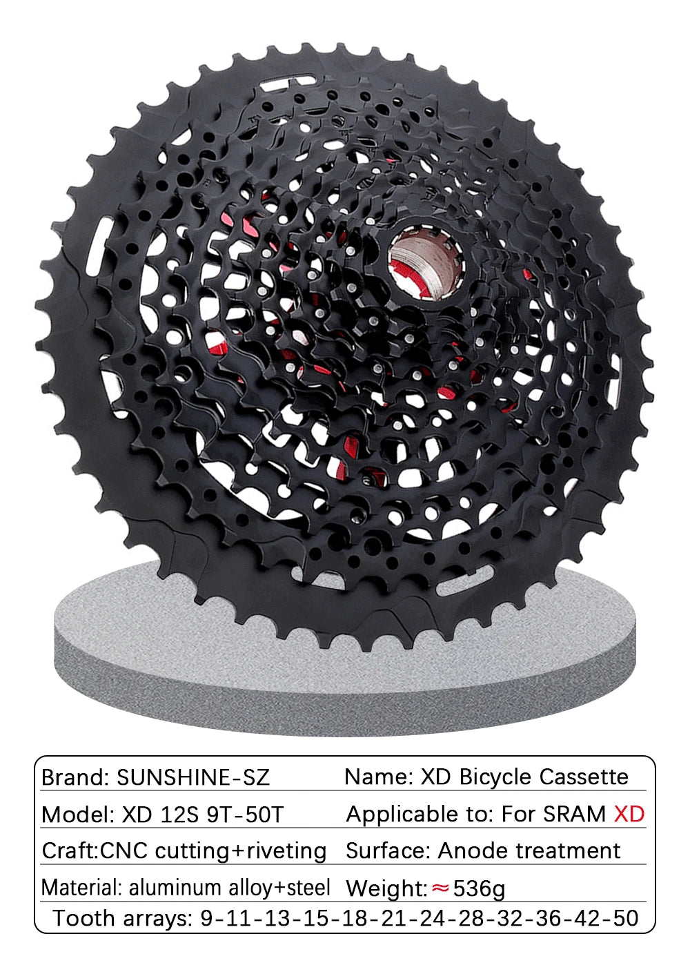 SUNSHINE XD Structure Bicycle Cassette 12 Speed 9T-50T Black Mountain Bike Freewheel 12V for Sram XD freehub GX EAGLE XX1 X01