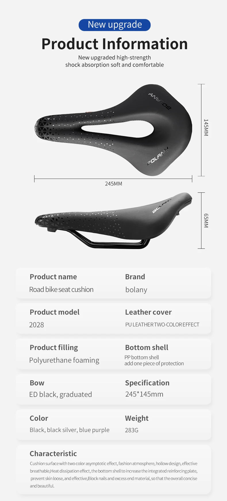 BOLANY Bicycle Saddle PU Leather Ultralight Breathable Comfortable Saddle MTB Bike Seat For Bicycle Accessories