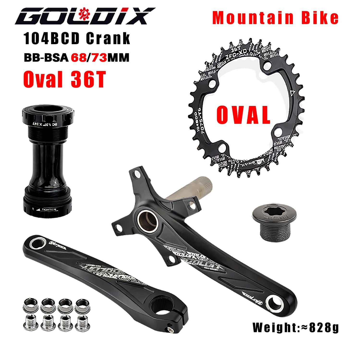 GOLDIX 104BCD MTB Crankset 32T/34T/36T/38T Narrow Wide