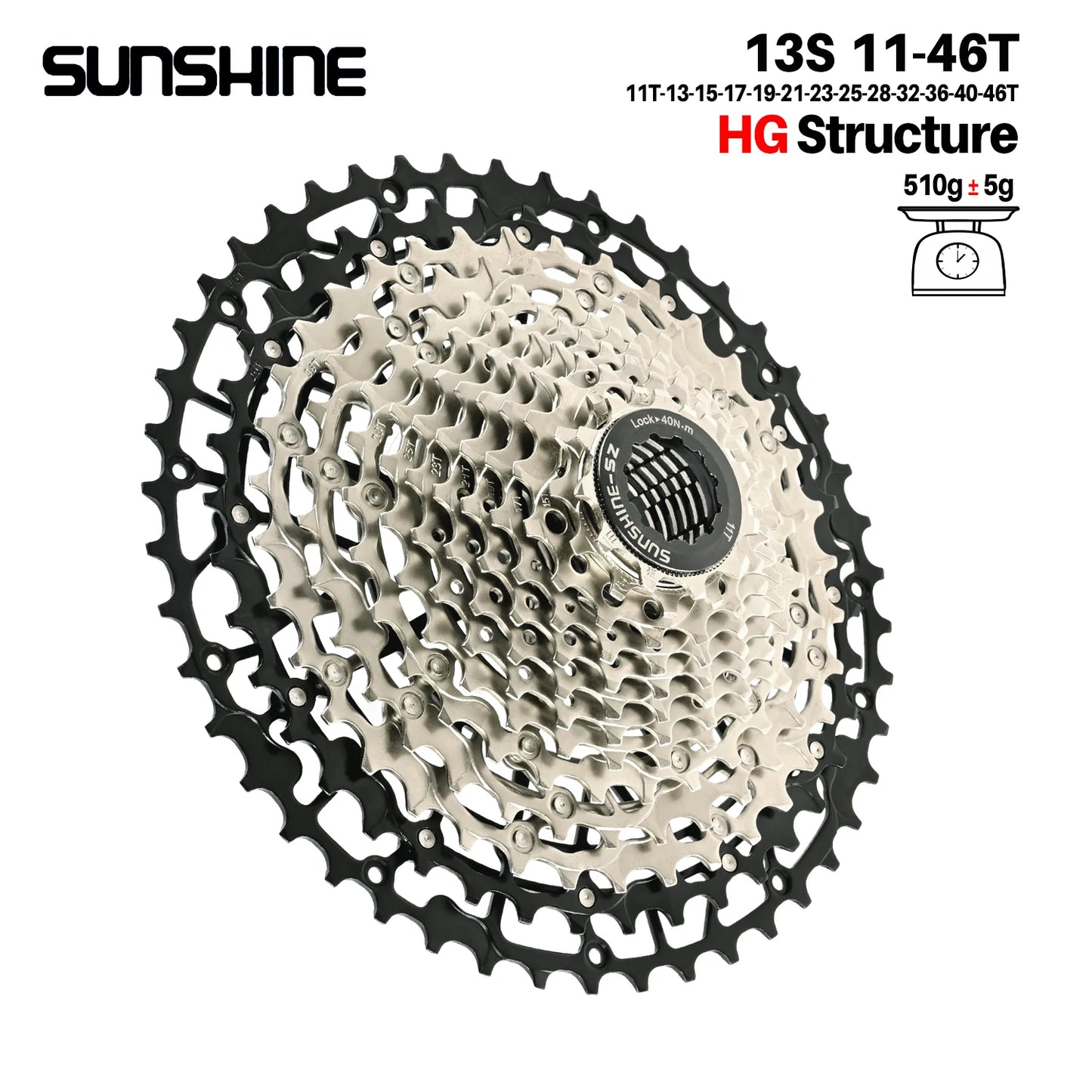 SUNSHINE Ultralight Bicycle Cassette Freewheel Carbon Steel Material 9/10/11/12/13 Speed HG Structure Sprocket for Mountain Bike