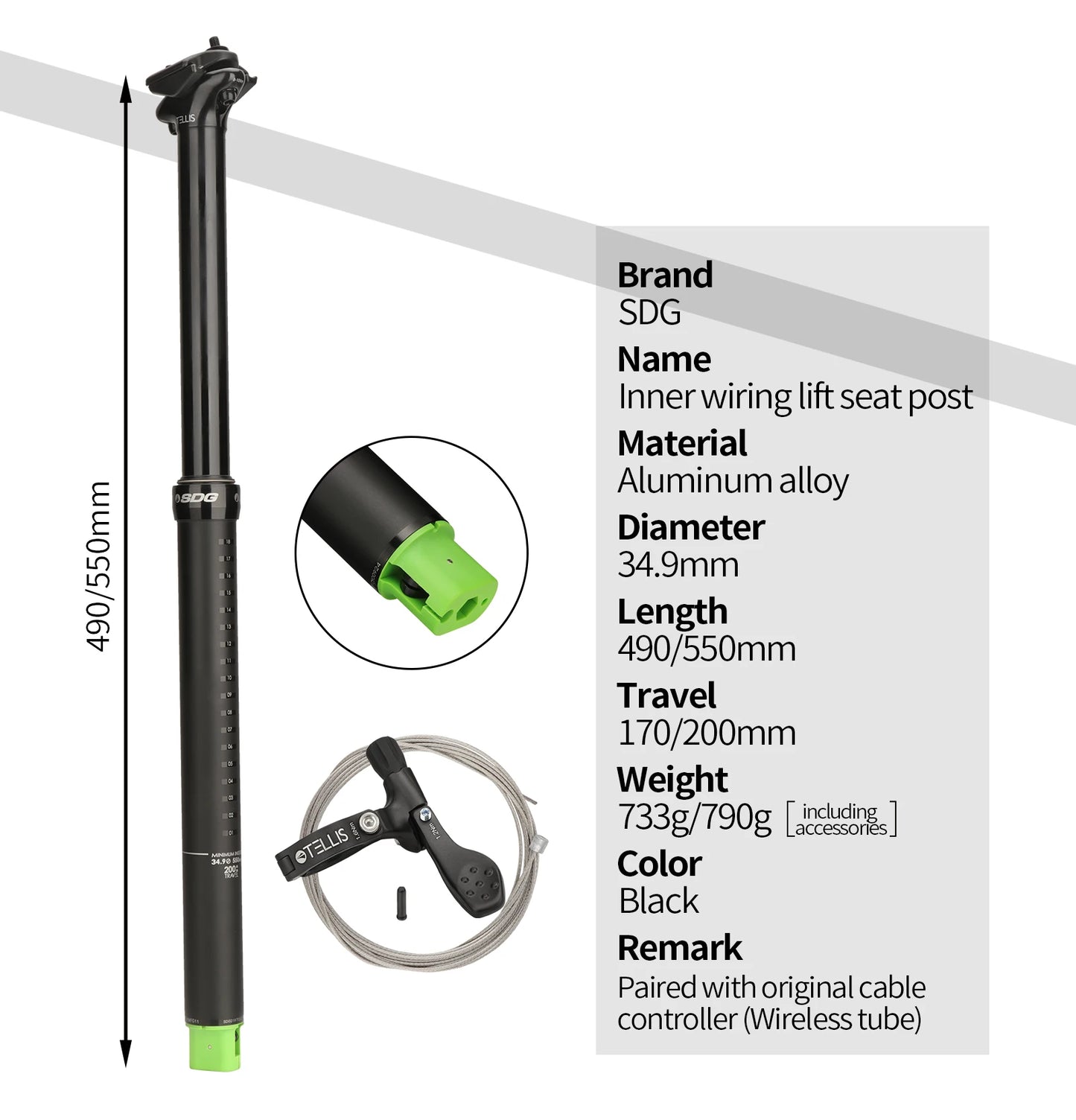 ONE Dropper Seatpost – 34.9mm | 481mm | 788g | Interne Zugführung | Trail & Enduro