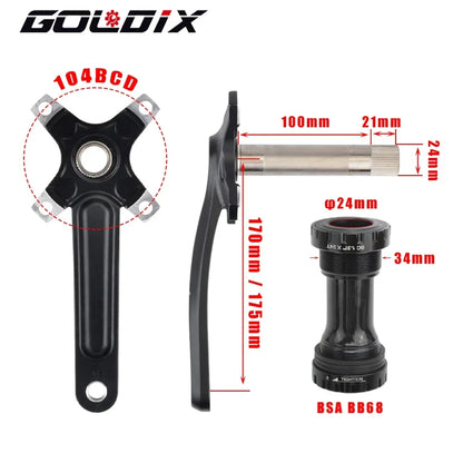 GOLDIX MTB Kurbelgarnitur 104BCD – 10/11/12-fach | BSA BB68 inkl. | 170/175mm | 668g | Aluminum
