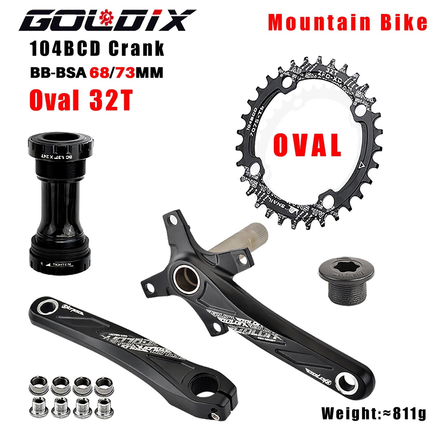 GOLDIX MTB Kurbelgarnitur 104BCD – 10/11/12-fach | BSA BB68 inkl. | 170/175mm | 668g | Aluminum
