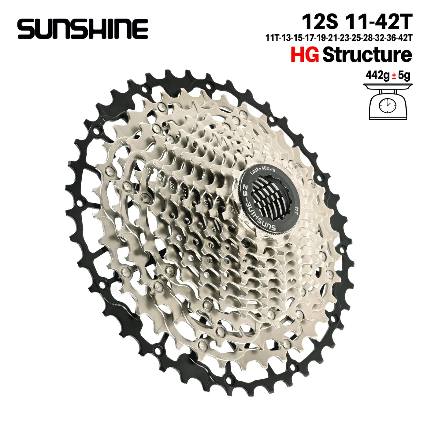 SUNSHINE Ultralight Bicycle Cassette Freewheel Carbon Steel Material 9/10/11/12/13 Speed HG Structure Sprocket for Mountain Bike