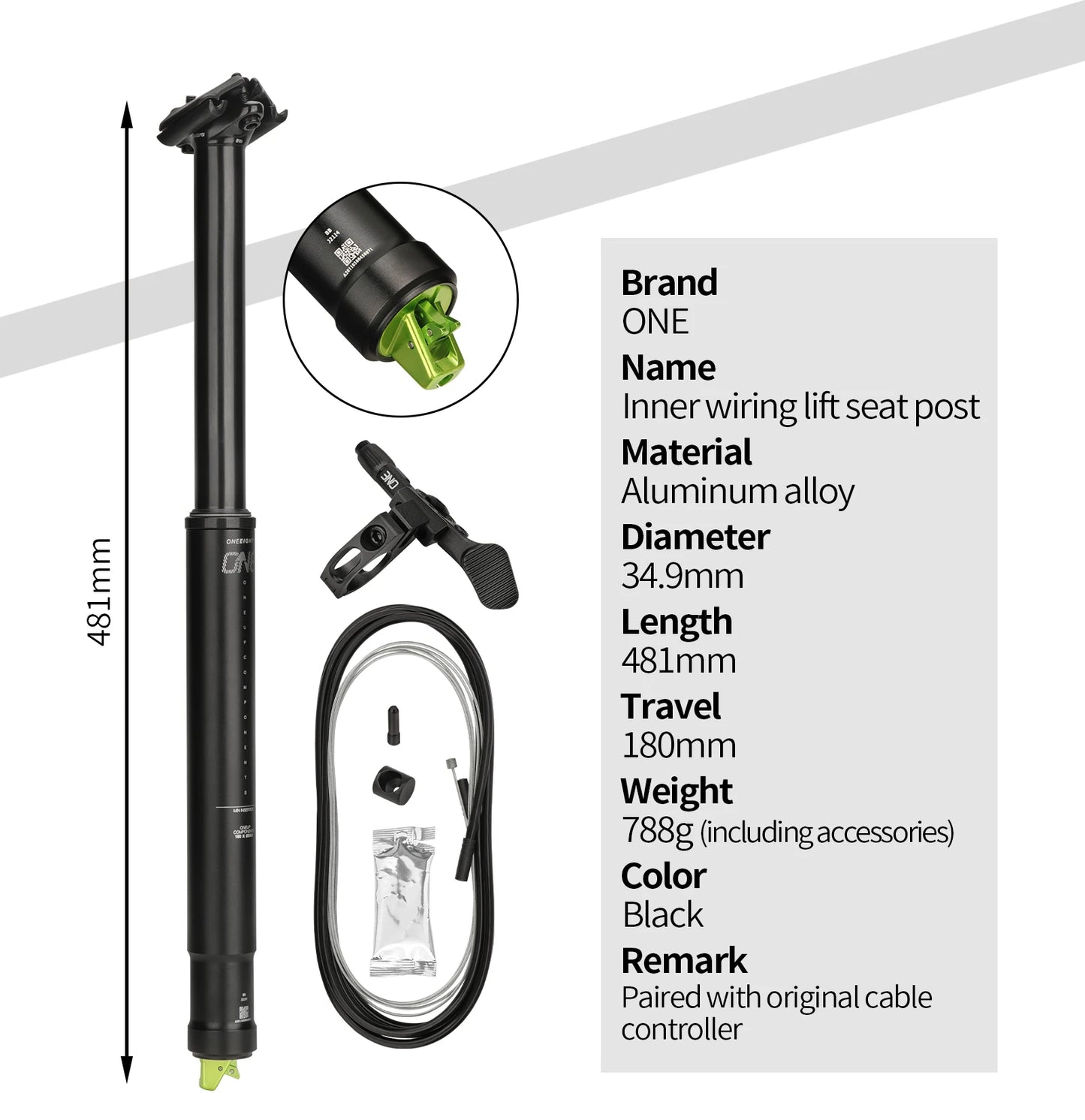 ONE Dropper Seatpost – 34.9mm | 481mm | 788g | Interne Zugführung | Trail & Enduro