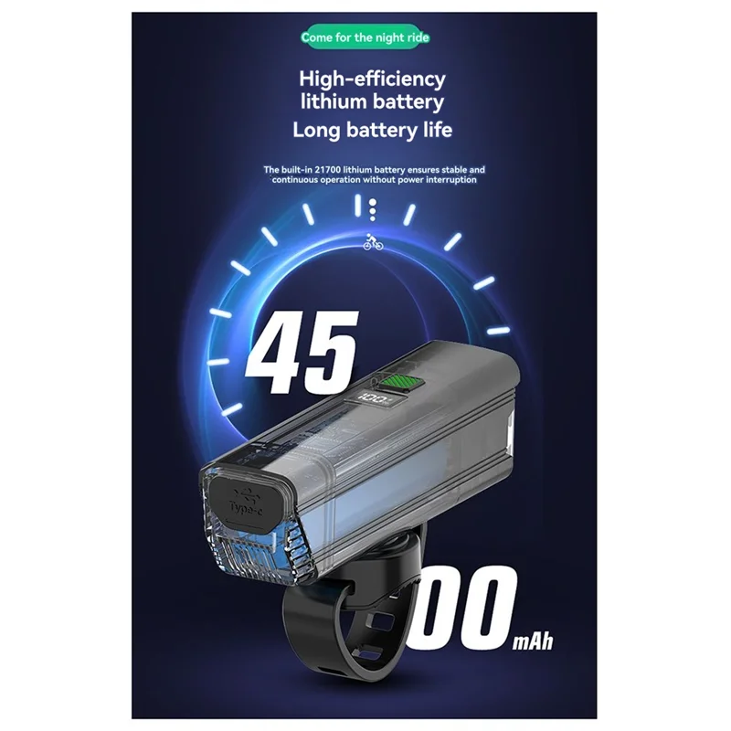 Fahrrad Frontlicht 800 Lumen – USB-C | 4500mAh 21700 Akku | Weitwinkel | MTB & Pendler