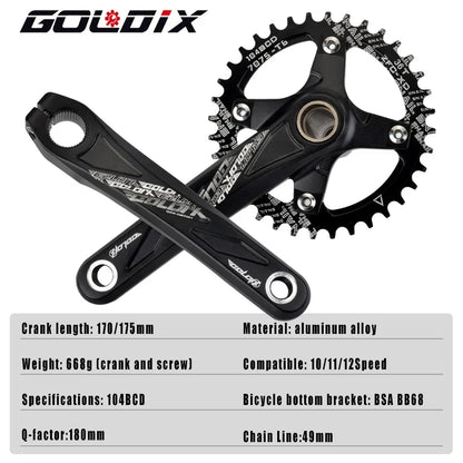 GOLDIX MTB Kurbelgarnitur 104BCD – 10/11/12-fach | BSA BB68 inkl. | 170/175mm | 668g | Aluminum