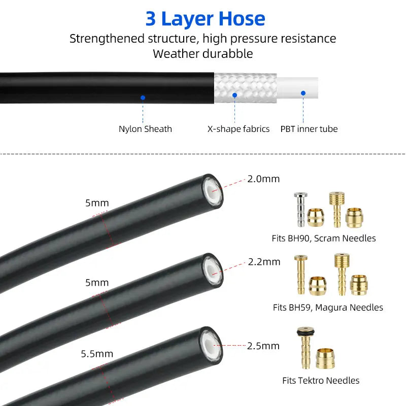 2500mm Bicycle Hydraulic Disc Brake Hose for Shimano BH59 BH90 Sram Magura Tektro 3 Layers Oil Tube Pipe Cycle Brake Replacement
