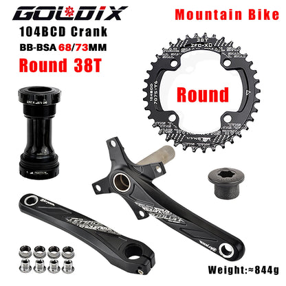 GOLDIX 104BCD MTB Crankset 32T/34T/36T/38T Narrow Wide