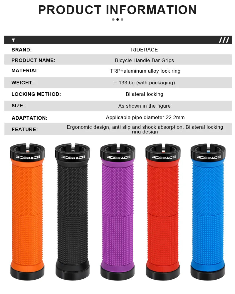 RIDERACE Bicycle Handlebar Grips Lock on MTB Mountain Bike Handle Bar Cover Shockproof Non-Slip Ergonomic Cycling Grips Rubber