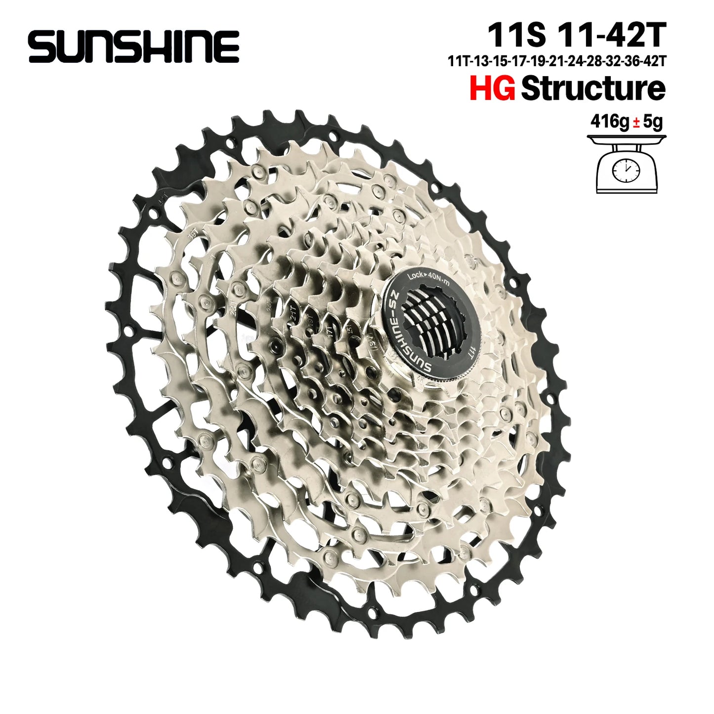 SUNSHINE Ultralight Bicycle Cassette Freewheel Carbon Steel Material 9/10/11/12/13 Speed HG Structure Sprocket for Mountain Bike