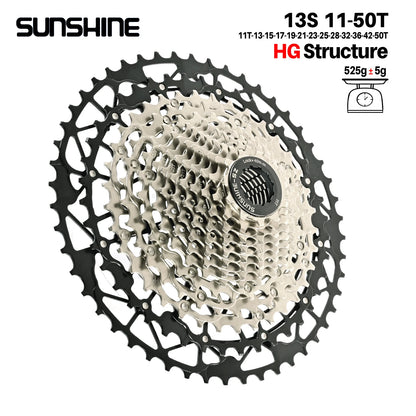 SUNSHINE Ultralight Bicycle Cassette Freewheel Carbon Steel Material 9/10/11/12/13 Speed HG Structure Sprocket for Mountain Bike