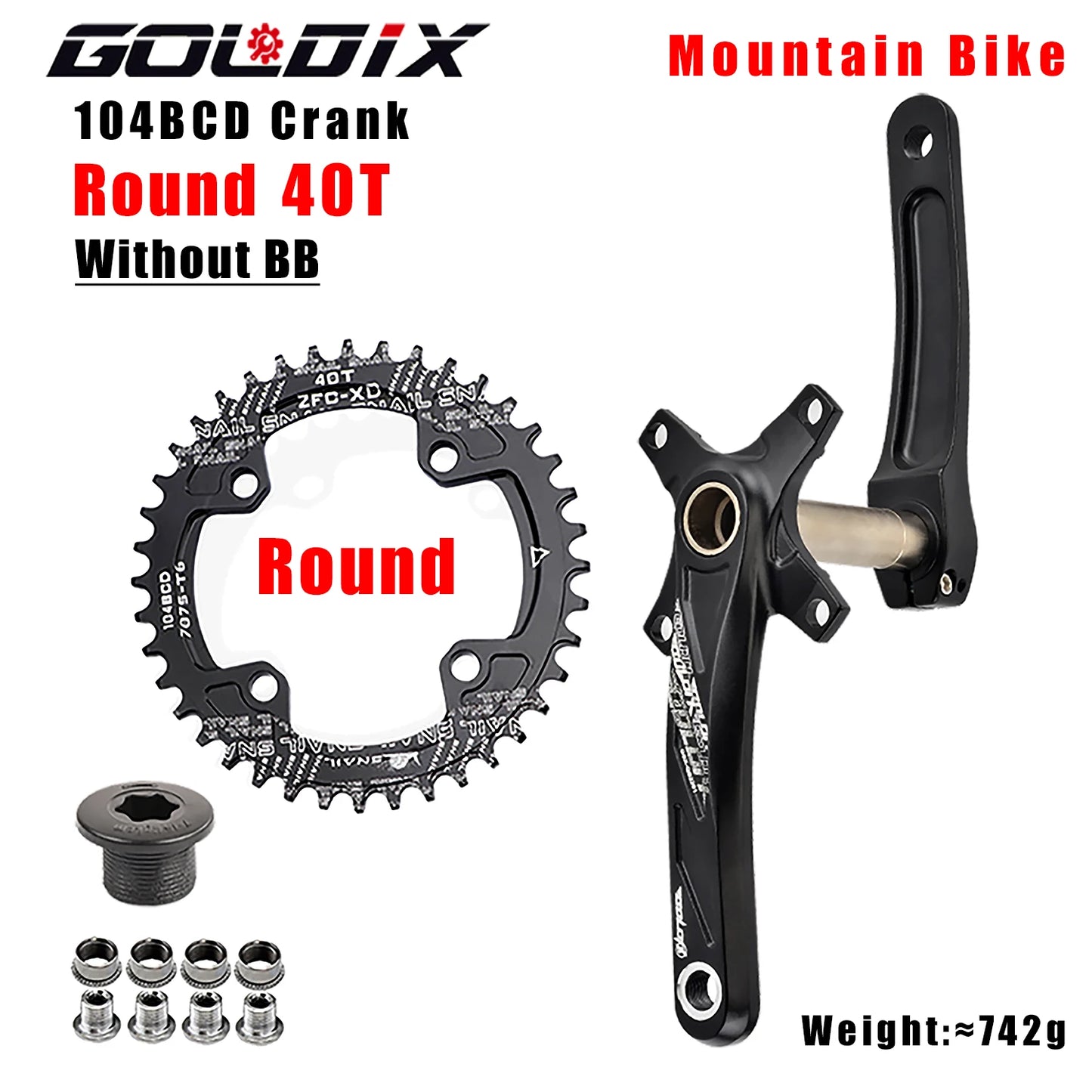 GOLDIX MTB Kurbelgarnitur 104BCD – 10/11/12-fach | BSA BB68 inkl. | 170/175mm | 668g | Aluminum