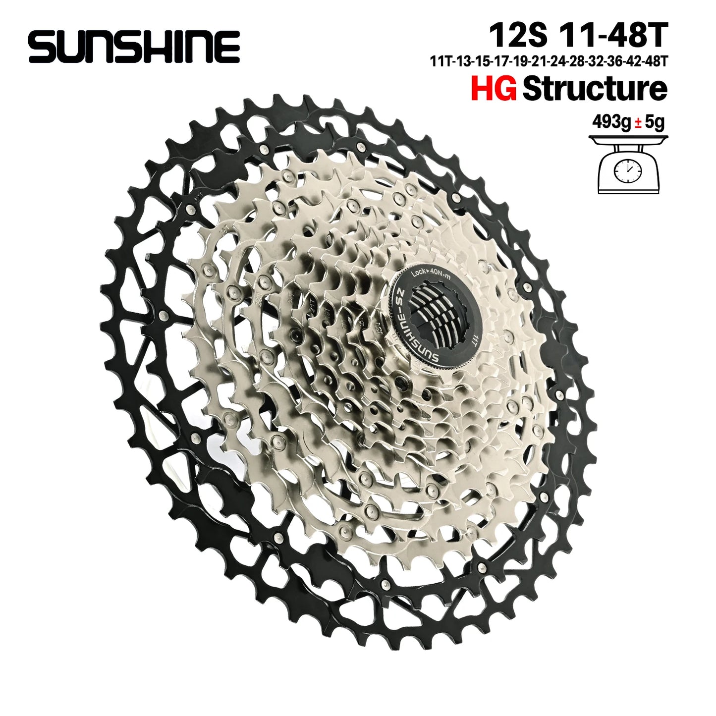 SUNSHINE Ultralight Bicycle Cassette Freewheel Carbon Steel Material 9/10/11/12/13 Speed HG Structure Sprocket for Mountain Bike
