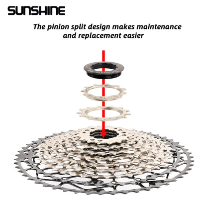 SUNSHINE Ultralight Bicycle Cassette Freewheel Carbon Steel Material 9/10/11/12/13 Speed HG Structure Sprocket for Mountain Bike