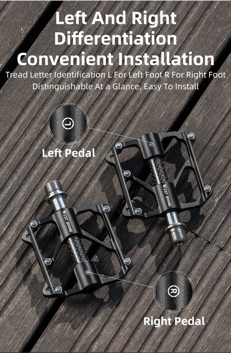 WEST BIKING Carbon Fiber Pedal Road Bicycle Pedal 3 Bearing Titanium Alloy Axle Pedal MTB Bicycle Pedal Bicycle Accessories