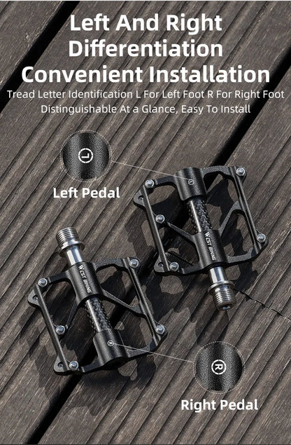 WEST BIKING Carbon Fiber Pedal Road Bicycle Pedal 3 Bearing Titanium Alloy Axle Pedal MTB Bicycle Pedal Bicycle Accessories