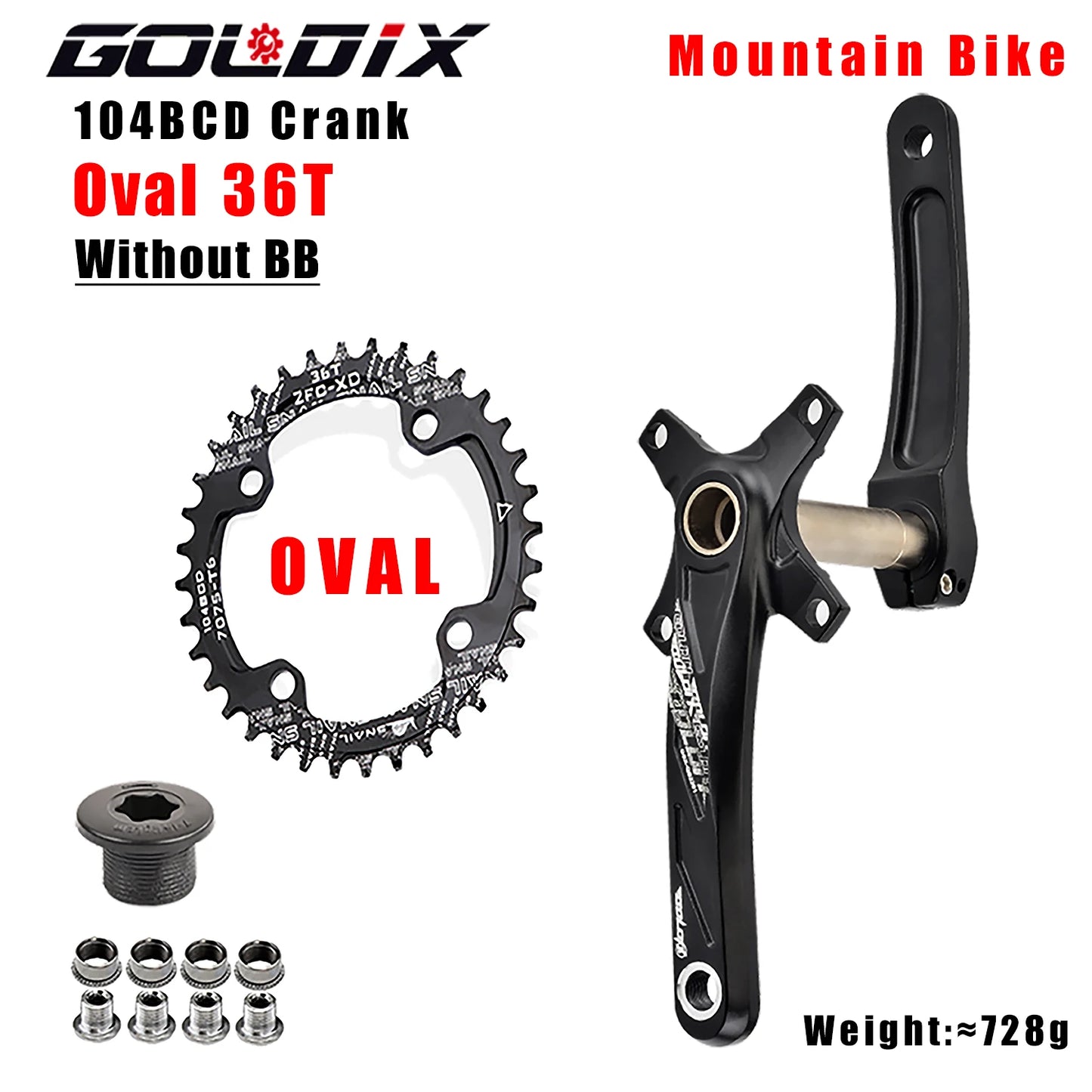 GOLDIX MTB Kurbelgarnitur 104BCD – 10/11/12-fach | BSA BB68 inkl. | 170/175mm | 668g | Aluminum