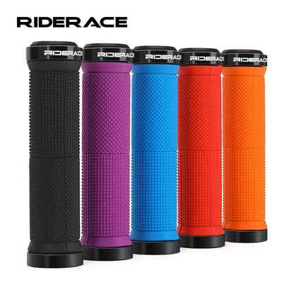 RIDERACE Bicycle Handlebar Grips Lock on MTB Mountain Bike Handle Bar Cover Shockproof Non-Slip Ergonomic Cycling Grips Rubber