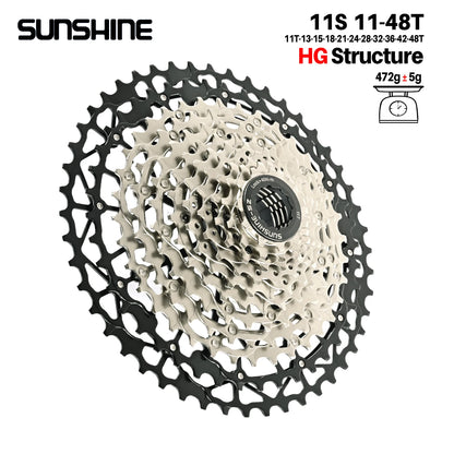 SUNSHINE Ultralight Bicycle Cassette Freewheel Carbon Steel Material 9/10/11/12/13 Speed HG Structure Sprocket for Mountain Bike