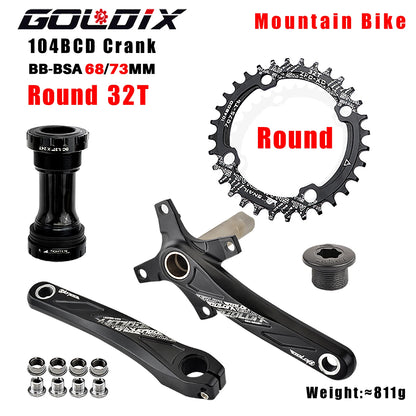 GOLDIX 104BCD MTB Crankset 32T/34T/36T/38T Narrow Wide