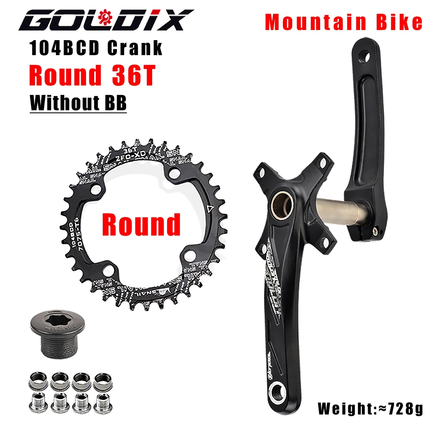 GOLDIX MTB Kurbelgarnitur 104BCD – 10/11/12-fach | BSA BB68 inkl. | 170/175mm | 668g | Aluminum