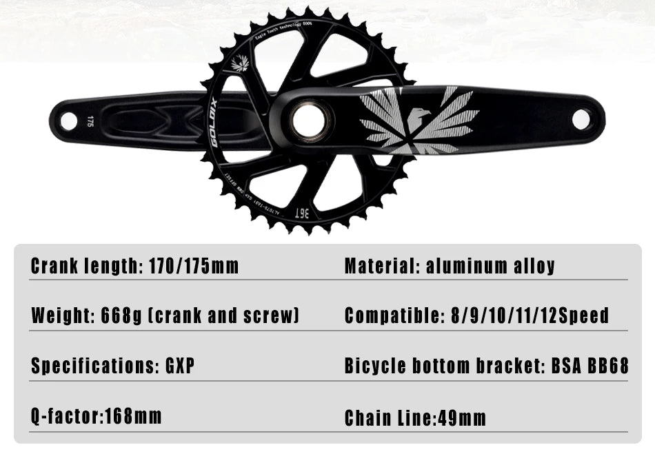 GOLDIX MTB Crankset – 1x | 30/32/34/36/38T | BSA 68/73mm | 170/175mm | GXP incl. Bottom Bracket
