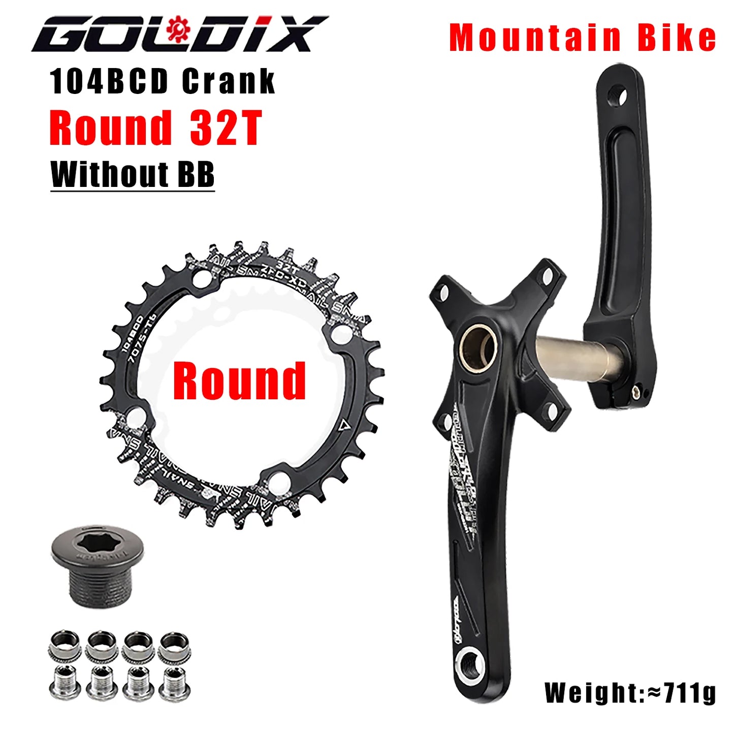 GOLDIX MTB Kurbelgarnitur 104BCD – 10/11/12-fach | BSA BB68 inkl. | 170/175mm | 668g | Aluminum