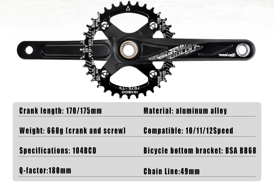 GOLDIX MTB Kurbelgarnitur 104BCD – 10/11/12-fach | BSA BB68 inkl. | 170/175mm | 668g | Aluminum