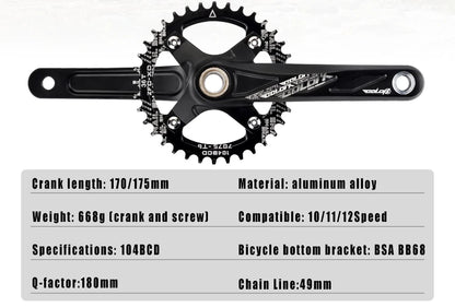 GOLDIX MTB Kurbelgarnitur 104BCD – 10/11/12-fach | BSA BB68 inkl. | 170/175mm | 668g | Aluminum