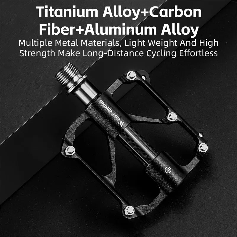 WEST BIKING Carbon Fiber Pedal Road Bicycle Pedal 3 Bearing Titanium Alloy Axle Pedal MTB Bicycle Pedal Bicycle Accessories