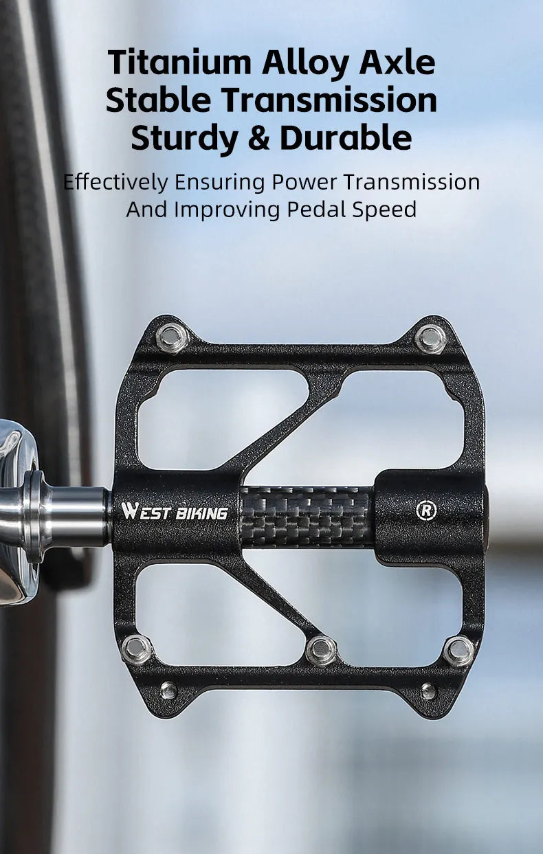 WEST BIKING Carbon Fiber Pedal Road Bicycle Pedal 3 Bearing Titanium Alloy Axle Pedal MTB Bicycle Pedal Bicycle Accessories