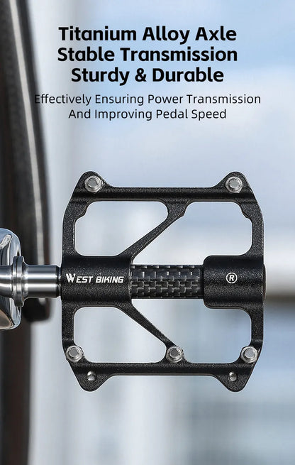 WEST BIKING Carbon Fiber Pedal Road Bicycle Pedal 3 Bearing Titanium Alloy Axle Pedal MTB Bicycle Pedal Bicycle Accessories